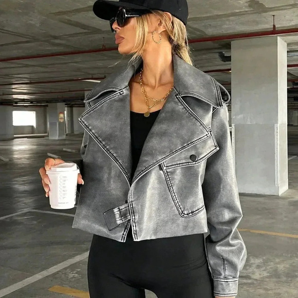 Grey Casual Women's Coolane Zip Up Moto Jacket - Picture 3 of 7